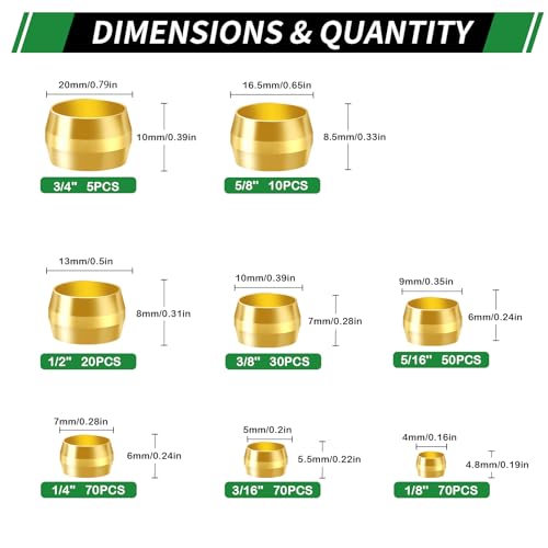 325pcs Brass Compression Sleeves Ferrules Fittings Assortment Kit - color: 325PCS Brass Compression Sleeves Ferrules