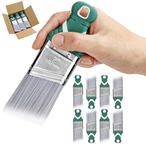 9 Pack 2" Angled Paint Brush Set, Synthetic Bristles, Rubber Short Handle - size: 2 Inch Angled, 9 Pack