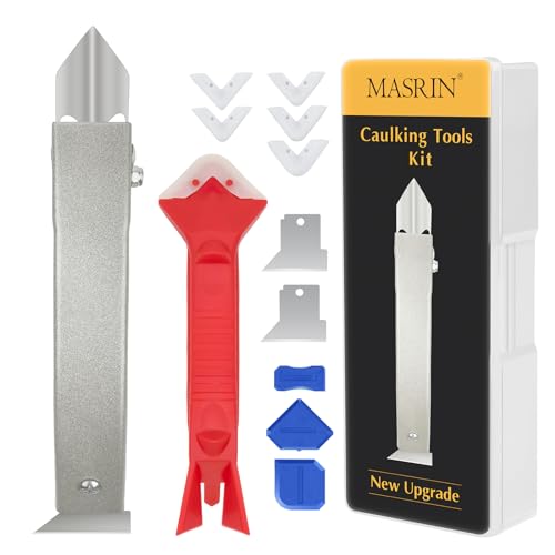 Caulking Tool-Caulk Remover Tool Kit,Grout Removal Tool,Silicone Bathroom Caulk Finishing Tool with Stainless Steel Scraper and Metal Handle for Bathroom,Kitchen,Bathtub,Sink Joint,Window