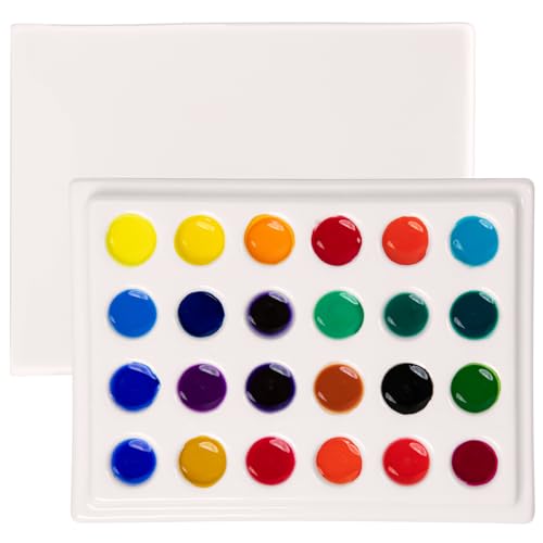 MEEDEN 24-Well Ceramic Watercolor Paint Palette with Cover - size: 24-well
