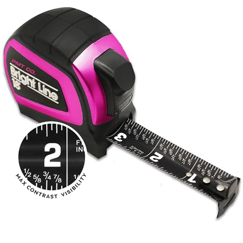 Perfect Measuring Tape - Pink BrightLine High Contrast EasyRead Tape Measure for Low Light (Dark Mode) - Rubber Case 18ft (Inch Fractions) Dual Sided Auto Lock Tape Measure Retractable (Pink) - color: Pink