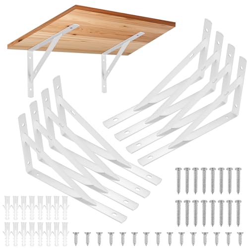 8 Pcs Heavy Duty Shelf Brackets, Floating Metal Shelf Brackets, Metal Wall Mount L Shaped Shelves Support Angle Brackets for Heavy Duty Floating Shelves Shelf Brackets (7.87x4.72 inch White) - size: 7.87 x 4.72 inch White