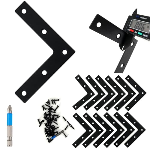 QSJ 12 Pcs L Flat Straight Brackets Corner Bracket Set 3.15'' Bracket Brace Mending Plate Stainless Steel for Wood - size: Black, 3.15x3.15''