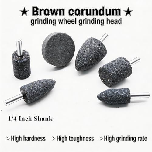 6PCS Abrasive Grinding Wheel Bits for Rotary Tools, 1/4 Inch Shank Abrasive Wheels Set for Drill & Die Grinder, Includes 3 Shapes - Aluminum Oxide 80 Grit - size: 6PCS
