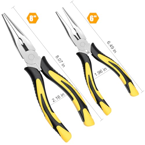 Long Needle Nose Pliers-6''&8'', with Wire Cutter, 2pcs - size: Two-6&8in