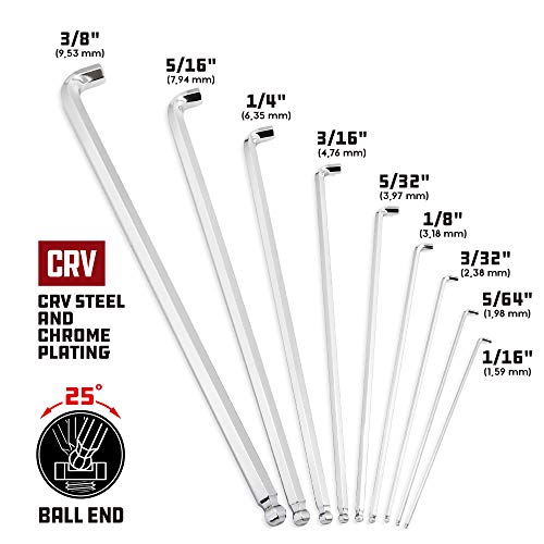 Powerbuilt 9 Piece SAE Stubby End, Extra Long Arm Ball End Hex Key Wrench Set, L-Wrenches for Tight Places, Storage - Blue 240099 - style: SAE