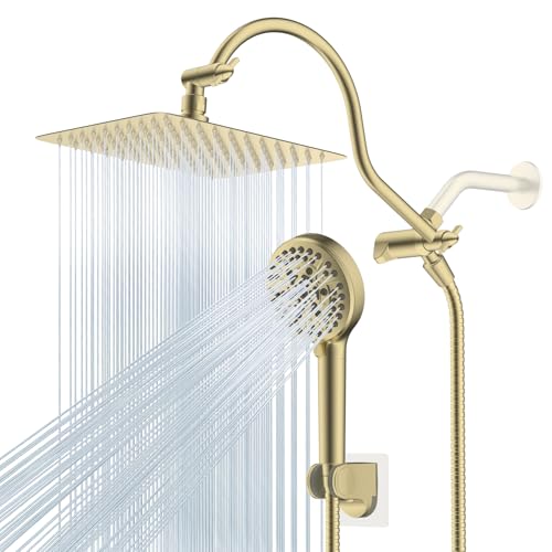 Hibbent All Metal cUPC Certified High Pressure Rainfall 10'' Shower Head - color: Brushed Gold, style: Square 10''