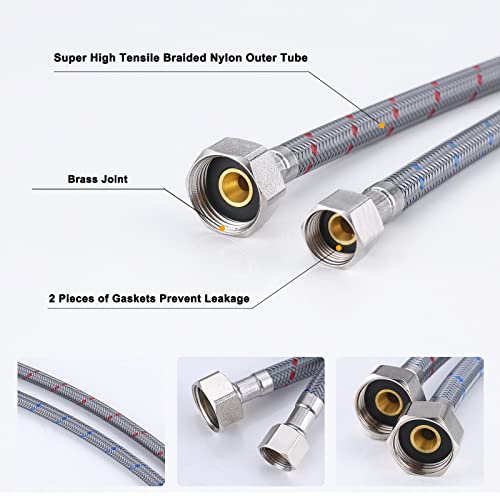 Faucet Supply Lines, ARCORA 20" Length Bathroom Kitchen Faucet Connector Braided Nylon Water Supply Line 3/8" Comp x 1/2" Comp 2Pcs (1 Pair) - size: 20 Inch