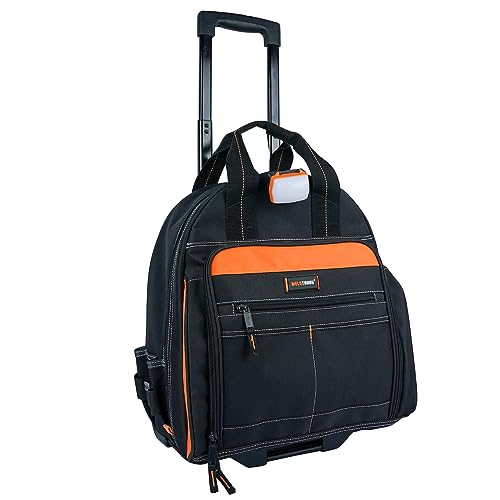 MELOTOUGH LED-Light Rolling Tool Bag Heavy-Duty 18" Wheeled Tool Organizer with Telescoping Handle for Electrician,Construction,HVAC,Service Technician,Plumbers, Repairs,Mechanic - color: Orange Rolling Tool Bag