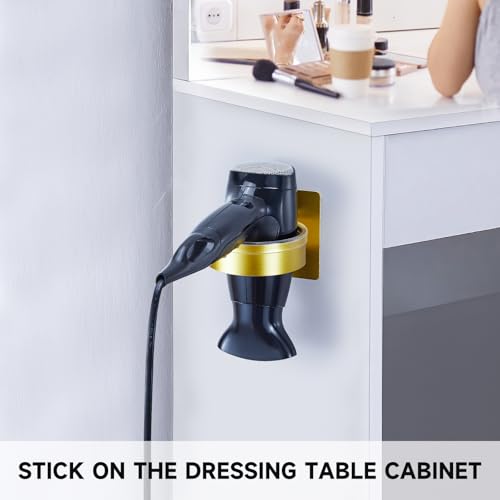 Hair Dryer Holder Wall Mounted, Blow Dryer Holder, Hair Tool Organizer for Hair Dryer Storage Hanger, Adhesive Hairdryer Holder for Bathroom Barber Shop (Gold) - color: Gold
