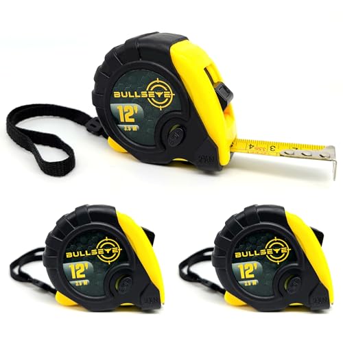 Bullseye Tape Measure 12 Ft - Small Retractable, Yellow, 3 Pack - color: Yellow