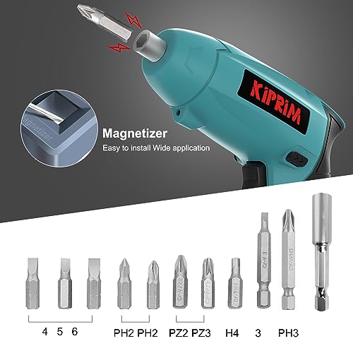 Kiprim ES3 4V Cordless Electric Screwdriver, Power Indicator Light Blue