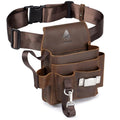 Genuine Leather Electrician Tool Pouch and Belt, Adjustable Leather Tool Belt with Multi-Pockets for Electricians, Brown - size: Large