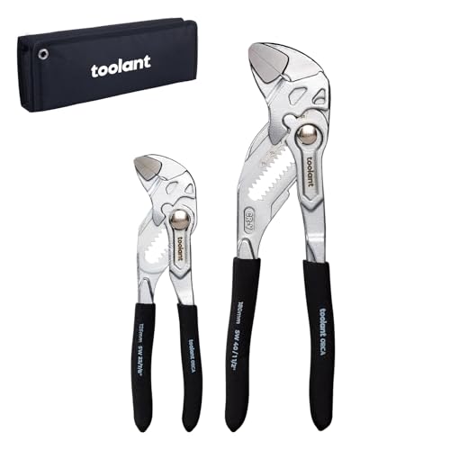 toolant 5/7-Inch Chrome Plated Pliers Wrench Set, CR-V Adjustable Wrenches with Anti-Rust Coating, Smooth Parallel Jaws, Comfort Grip, Storage Pouch for Home Repair, Plumbing, Nuts & Pipes - size: 5/7-inch Chrome