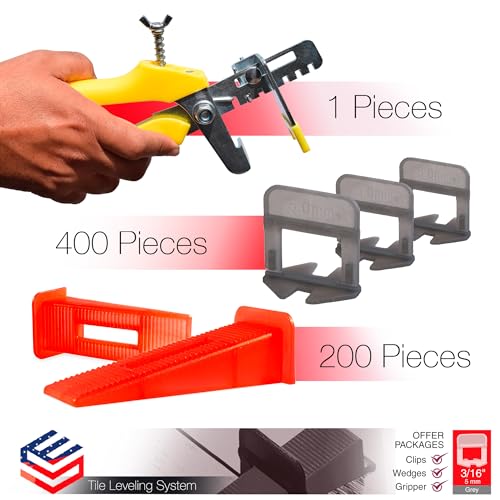 Tile Leveling System (3/16 Inch) – 400 Tile Spacers + 200 Reusable Wedges + 1 Tile Plier – Smooth & Seamless Floor & Wall Tile Installation – 5mm Ceramic & Stone Spacers - color: 400 Spacers + 200 Wedges + 1 Tile Plier