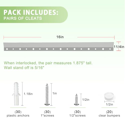 French Cleat Picture Hanger 16inch,Wall Mount Picture Hanger Kit (10 Pairs) - size: 16inch-10Pairs