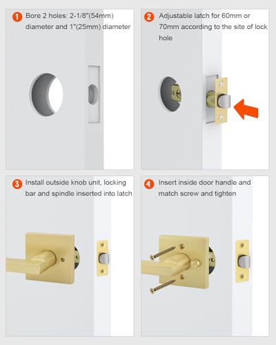 Haidms Brushed Gold Door Handles Interior, Gold Privacy Door Handle, 5 Pack