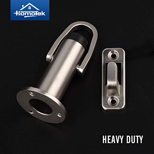 HOMOTEK Heavy Duty Latch Hook Stop Windproof,Door Holder Stopper with Sound Dampening Rubber Bumper Wall Mounted, Brushed Satin Nickel, 1 Pack - color: Brushed Satin Nickel, size: 1 Pack