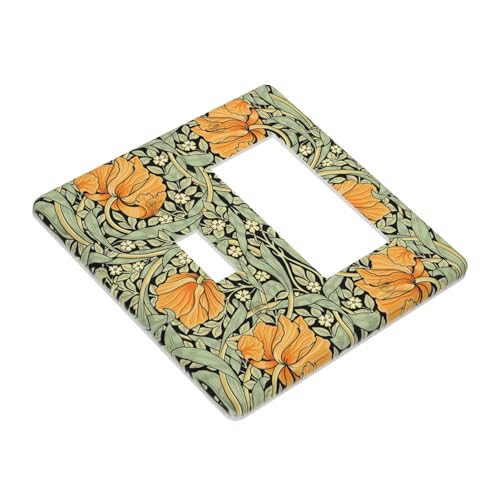 Vintage Floral Morris Orange Wildflowers Plant Flower Outlet Covers 1 Toggle 1 Rocker Combination Decorative Wall Plate Electrical Switch Plates Light Switch Cover Plate for Farmhouse Living Room - color: Vintage Floral Morris Orange Wildflowers Plant Flo