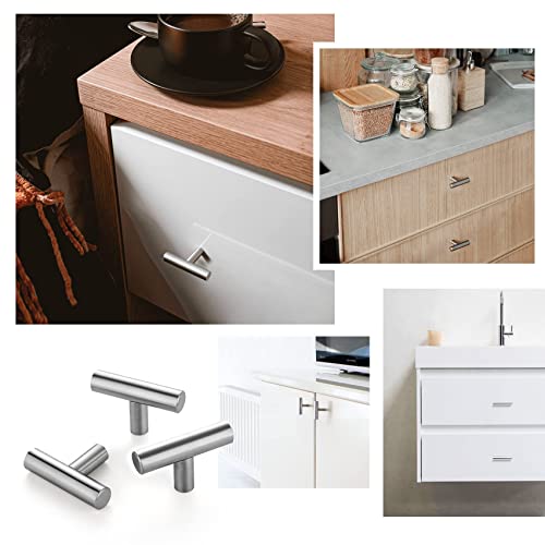 3 Pack Brushed Nickel T Bar Cabinet Knobs 2in Dresser Knobs Single Hole | Brushed Nickel Finish, Solid Metal, Easy Install, Screws Included, Hardware, Kitchen, Bathroom, Drawers, Cabinets - color: Brushed Nickel, size: 3 Pack, style: Round