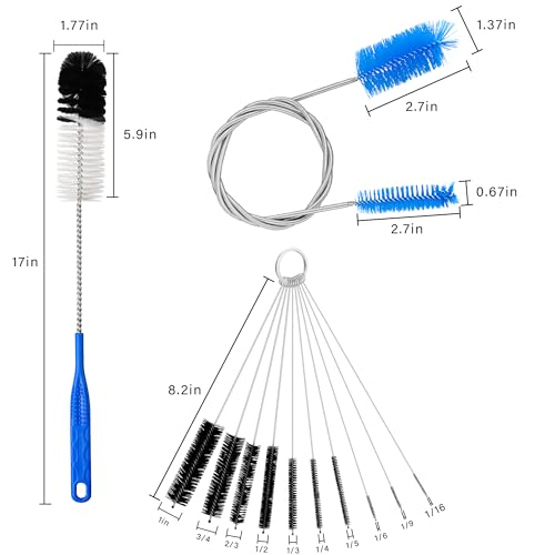 12Pcs Glass Tube Pipe Cleaners Brush Kit,Long Nylon Straw Brush