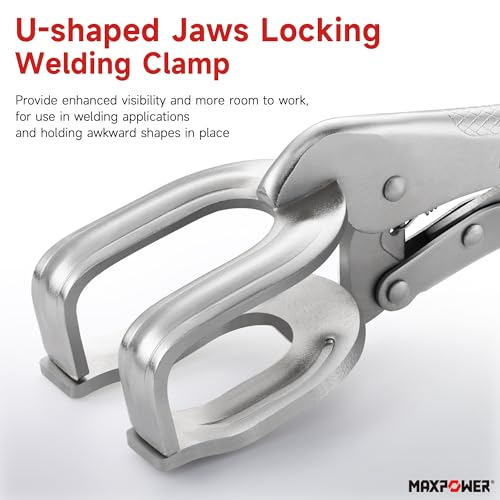 MAXPOWER 10-inch Locking Pliers Welding Clamp, U-shaped Jaw Max Capacity Up to 3.54", 2-Piece Locking Welding Clamps