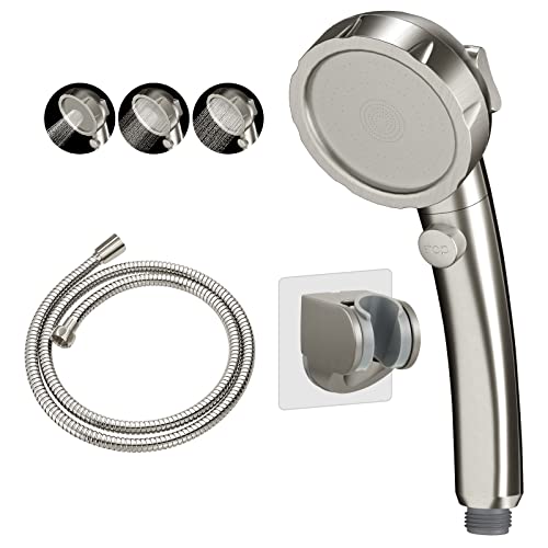 KAIYING Drill-Free High Pressure Handheld Shower Head with ON/OFF Switch, 3 Spray Modes - Brushed Nickel - color: Brushed Nickel