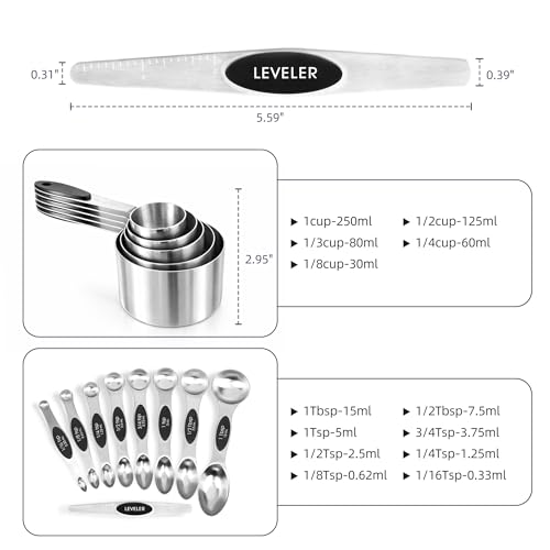 Magnetic Measuring Cups and Spoons Set, Stainless Steel, 14 Pcs