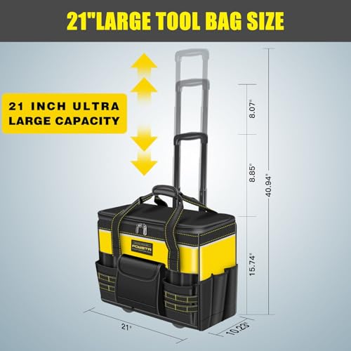 21"Rolling Tool Bag with Wheels,1680D Waterproof Rolling Tool Tote Bag