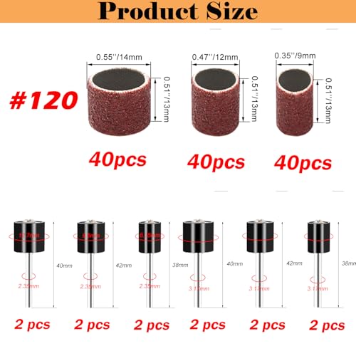 Sanding Drum Set for Most Rotary Tools-Includes 120 Aluminum Oxide Sanding Sleeves for Drum Sanders(120Grit) and 12 Drum Mandrels-Sanding Bits Tool Accessories with Box - size: 132PCS