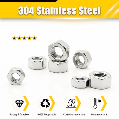 87Pcs SAE Hex Nuts Set 1/4-20 5/16-18 3/8-16 304 Stainless - size: SAE 3Size Set1;87pcs