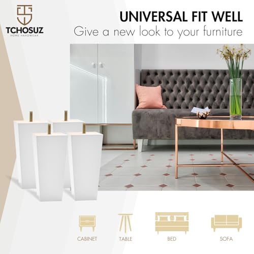 4 Inch / 10cm Wooden Furniture Legs, Set of 4 Solid Wood White Pyramid Sofa Legs Couch Feets with Hanger Bolt & Screws, Mid-Century Modern Furniture Replacement Feet for Home DIY - color: White, size: 4"/10cm