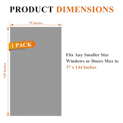MAGZO Pet Proof Window&Door Screen Replacement Mesh, 39" W x 145" L, Black - color: Black, size: 39"W x 145"L