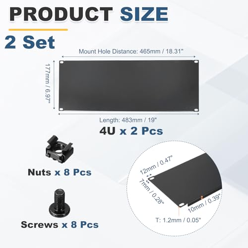 1 Set 4U Blank Panel, Metal Rack Mount Filler Panel Kit with Screws and Nuts for 19 Inches Network Enclosure Server Rack Cabinet Cable Accessories, Black - size: 177.5mm (4U)