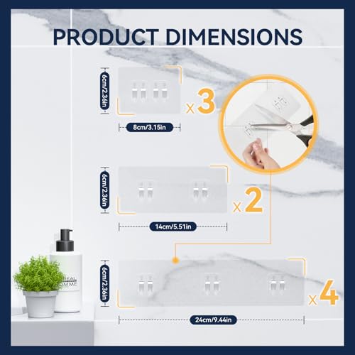 YASONIC 9-Pack Shower Caddy Adhesive Replacement - Transparent Shower Adhesive Strips, No Drilling Hooks for Bath Storage Shelves, Kitchen Racks, Basket & Soap Holder