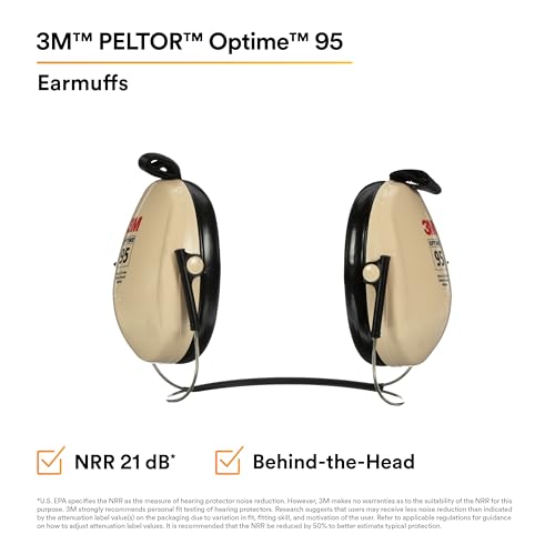 3M PELTOR Hearing Protection Optime 95 Earmuffs, Adjustable Earcups, E-A-Rfit Compatible, Stainless Steel - size: Behind the head, style: Behind-the-head