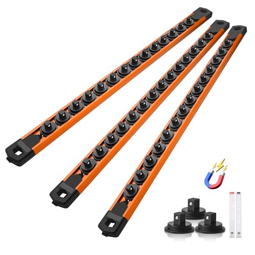 Reniteco Magnetic Socket Organizer Set, 3-Pack 1/4” Socket Rails - color: Orange, size: 1/4-Inch Drive,3pc