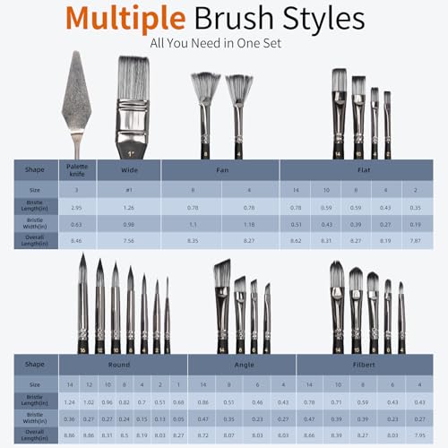 H & B 25 PCS Acrylic Paint Brush Set with Canvas Roll for Oil Watercolor - color: Black