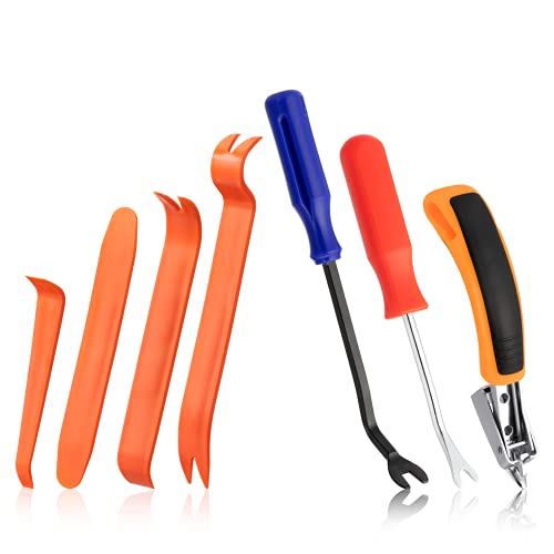 7 Pieces Staple Remover Tools Set for Upholstery, Construction and Auto Car, Professional Tack and Nail Puller Kit for Efficiently and Easily Remove All Kinds of Staples,Tacks and Nails - color: Yellow