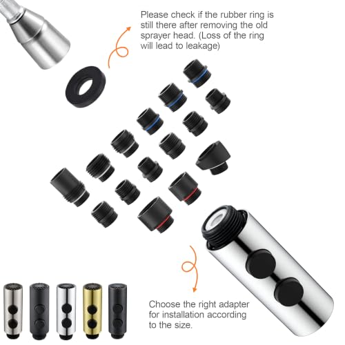 TIORIY Metal Kitchen Sink Faucet Head Replacement, Chrome Kitchen Faucet Spray Head with 15 Adapters, Stainless Steel Pull Out Kitchen Faucet Replacement Sprayer Nozzle - color: Chrome