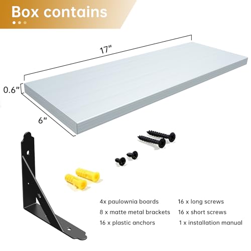 ROMGUAR CRAFT Wood Wall Floating Shelves Set of 4, 17" x 6" - Light Grey - color: Light Grey, size: 17" x 6"