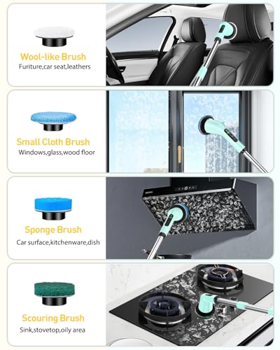 Electric Spin Scrubber for Bathroom, Shower Scrubber with Long Handle - color: Mint Green, size: 8 Brush Heads