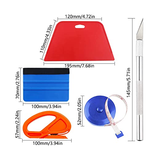 10 Pcs Wallpaper Smoothing Tool Kit- Red Squeegee, Blue Felt Edge Squeegee,Craft Knife, Blades Replacement for Wallpaper Contact Paper Application, Home Decor, Window Tint, Car Wrap Film, Craft Vinyl