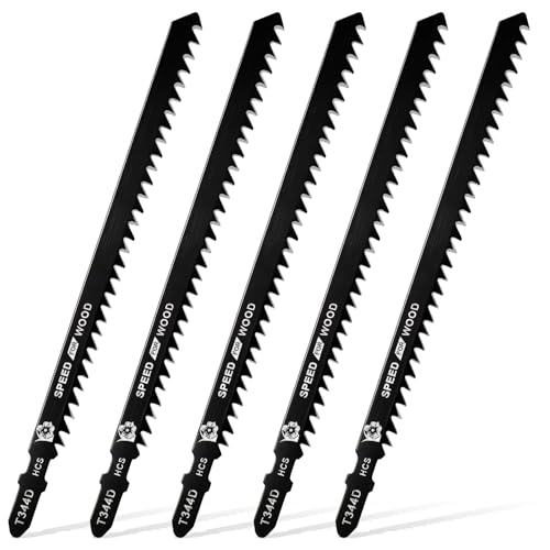 5 Pcs T344D Long Jigsaw Blade, 6 Inch T Shank Jigsaw Blades Jig Saw Blade Set for Quick Cutting Wood Hardwood Metal Plywood Black