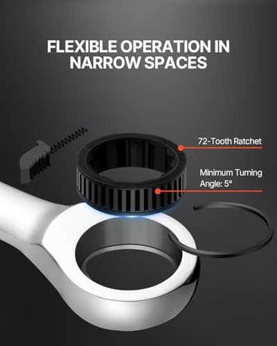 VEVOR Combination Wrench Set, 16-Piece Ratcheting Wrench Set with Organizer Rack, Cr-V Steel, Metric 8 mm to 24 mm, Ideal for General Household, Garage, Workshop, Auto Repairs, Emergency - size: 16PCS (Metric), style: Regular
