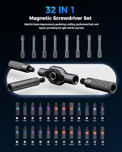 32-in-1 Magnetic Ratchet Screwdriver Set with Removable T-Handle