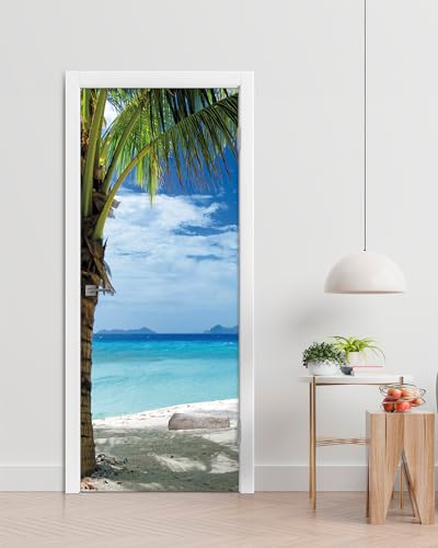 FLFK Tropical Beach Door Mural - Peel & Stick Removable Wallpaper (30.3x78.7 in, 2-Panels) | Split Left/Right Design - color: Mt2219, size: 30.3"x78.7"
