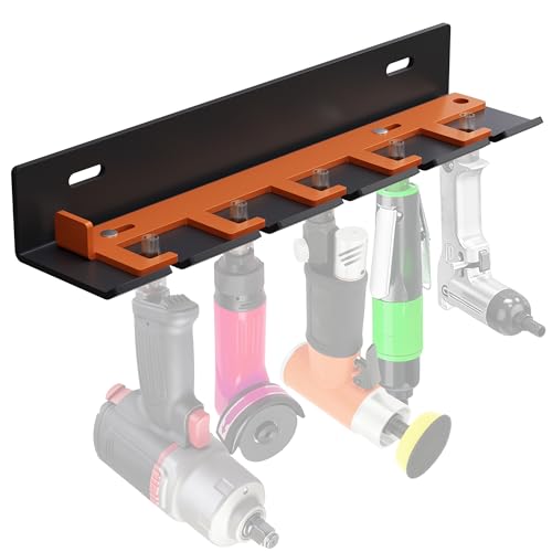 Air Tool Pneumatic Tool Holder,Wall Mount Air Tool Rack,Lockable Air Tool Hanger for Garage Shop Storage Organize,Fit 1/4" Standard Connection Accessories,Comes with Five Slots