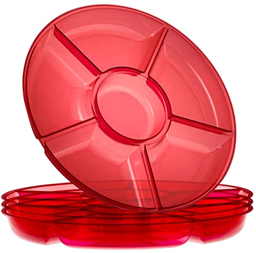 Plasticpro 6 Sectional Round Plastic Serving Tray/Platter (2, Red) - color: Red