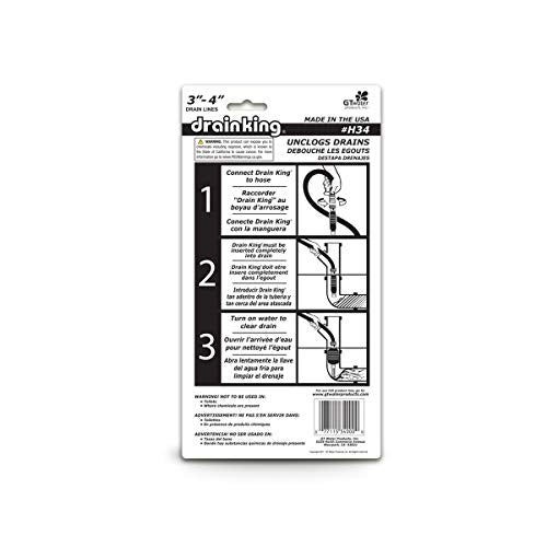 Drain King H34 Unclogs Sewer Lines, Main, and Outside Deck Drains, 3 To 4 Inch